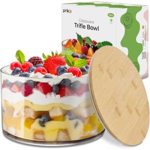 Prikoi 155oz Large Trifle Bowl with Lid, Modern Design Clear Glass for Salads, Dessert, Fruit, and Party Displays, 2025 Thickened Version