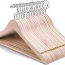 Nature Smile 20 Pack Unfinished Natural Solid Wooden Clothes Hangers Wood Suit Coat Jacket Hanger with Extra Smoothly Cut Notches and Bar - 360Stronger Rotatable Hook