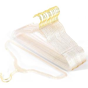 20 Pcs Gold Glitter Sparkle Hangers, Ultra-Thin Acrylic Glitter Hangers for Dresses and Suits - Non-Slip Space-Saving Clothes Hangers (Gold)