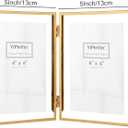 Gold 5x7'' Double Floating Frame For Photo Sizes 3.5 x5'', 4x6'',5x7''Gold Plated Metal double Photo Frames For Counter Shelf Display,Gift Choice for Wedding,Thanksgiving,Home or Office Decor.