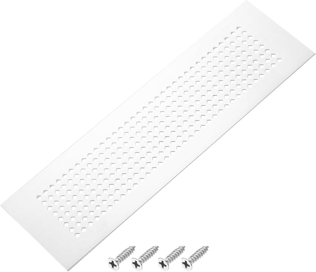 PATIKIL 14 x 3 Inch Door Air Vent Cover, Aluminum Grille Ventilation Cover Louvered Diamond Hole with Mounting Screws for Cabinet Wardrobe Door, Silver