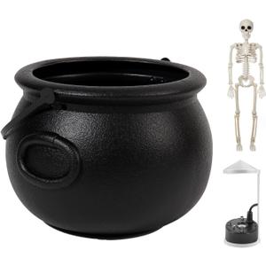 Witch Cauldron with Mist Maker Poseable Skeleton & Splash Guard - Halloween Decorations Indoor - Spooky Hocus Pocus Party Decor for Home, Table, Mantel (Halloween Cauldron)