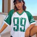 Jersey Shirts for Women Oversized Number Graphic Jersey Shirt Y2k Streetwear V Neck Short Sleeve Tee Tops (XL)