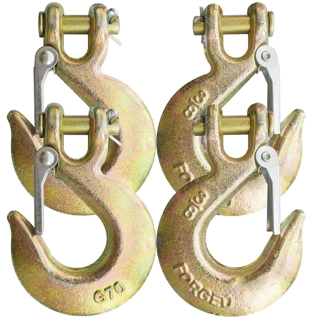3/8" Clevis Slip Hook with Safety Latch, 4 Pack Heavy Duty Clevis Chian Hook for 3/8" Grade 70 Transport Chain, 18000LBS Capacity for Heavy Load