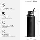 Hydro Flask Water Bottle - Insulated Stainless Steel - Wide Straw Lid, Non Spill, Leakproof in 40 Oz Tonal Black
