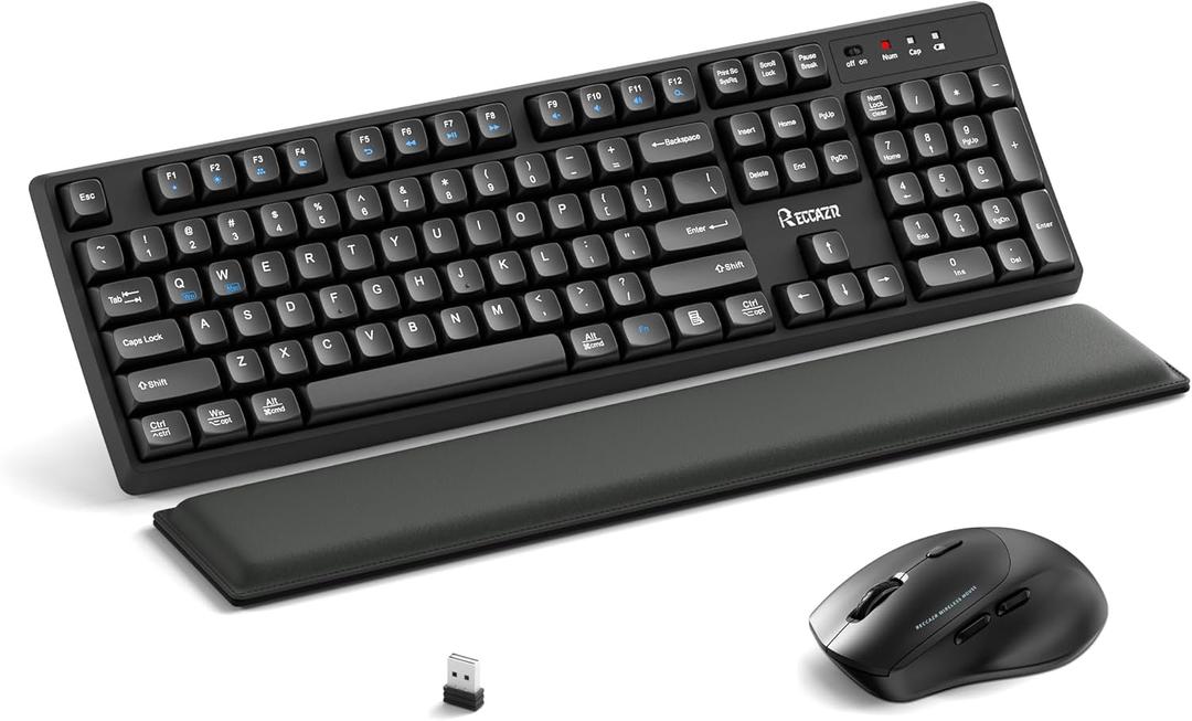 Wireless Keyboard and Mouse Combo with Wrist Rest, 2.4G Full-Sized Keyboard and Mouse Cordless, 3 DPI Adjustable Silent Mouse, Dual-System Keyboard for Computer/Laptop/Windows/Mac (Black)