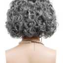Old Lady Wig for Women Gray Granny Curly Wig with Necklace and Glasses for Halloween Costume Party Cosplay