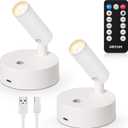 URTOM Wireless LED Spotlights Indoor with Remote Rechargeable Picture Lights Uplighting Indoor Dimmable Warm White Accent Lighting Battery Operated Spotlight for Plant Artwork Painting Wall, 2 Pack