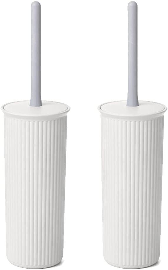 Superio Decorative Plastic Toilet Bowl Brush and Holder Set, Cleaner Scrubber for Bathroom (2, White)