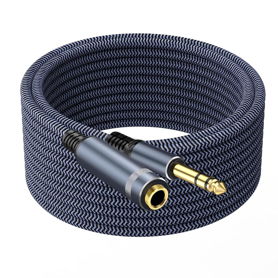 1/4 inch 10ft Stereo Headphone Guitar Cable, Male to Female, Quarter inch Headphone Extension (Grey)