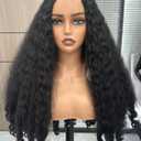 PREMPO Afro Wig V Part Kinky Curly Wigs for Black Women, 180% Density Wear and Go Glueless Wig with Unique Bouncy Curls in the End, Synthetic No Leave out Clip in (#1B Black wig, 24 Inch)