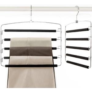 TOPIA HANGER Pants Hangers Space Saving, 2-Pack Swing Arm Pants Organizer for Closet, Non-Slip Foam Padded Organizer Hanger for Multi Slacks, Jeans, Trousers, Skirts, Scarfs, Black-CT08B