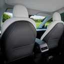 Weflye Car Seat Protectors Designed for Tesla Model Y/3 Accessories (Includes 2025 Model Y Juniper & Model 3 Highland), Wear Resistant Leather Kick Mats with More Space Pocket, Set of 2