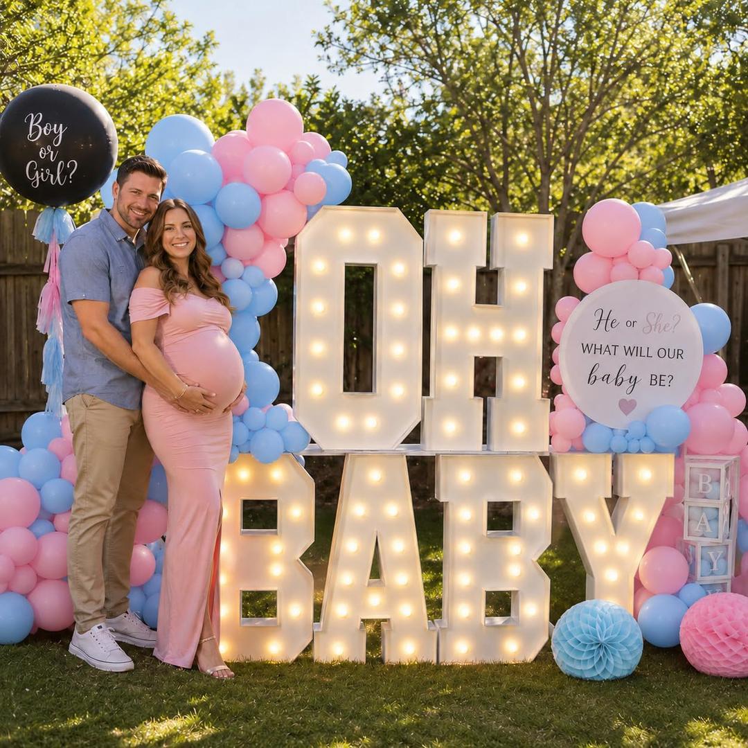 【 OH Baby 】+96pcs balloons, large letter lights 3FT/4FT, neon lights, suitable for birthday parties, baptismal anniversaries, engagements, wedding parties, proposals, event decorations (3FT)