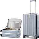 Hanke 24 Inch Checked Luggage Front Opening Rolling Suitcase Hard Sided Luggage with Spinner Wheels for Travel Woman Men.(Grey)