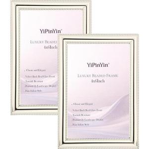 Classy Silver Plated 4x6''Photo Frame 2 pack, Classic Beaded picture frame 6x4'',Real glass front and Velvet Backing,Perfect Gifts and Treasured Memories