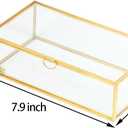 ZEXALOR Clear Glass Decorative Box for Organizing Photos, Jewelry, Small Items - Golden Dresser Drawer Organizer, Transparant Small Storage Bin Container with Lid (Upgrade, 8x4,3x2,3")