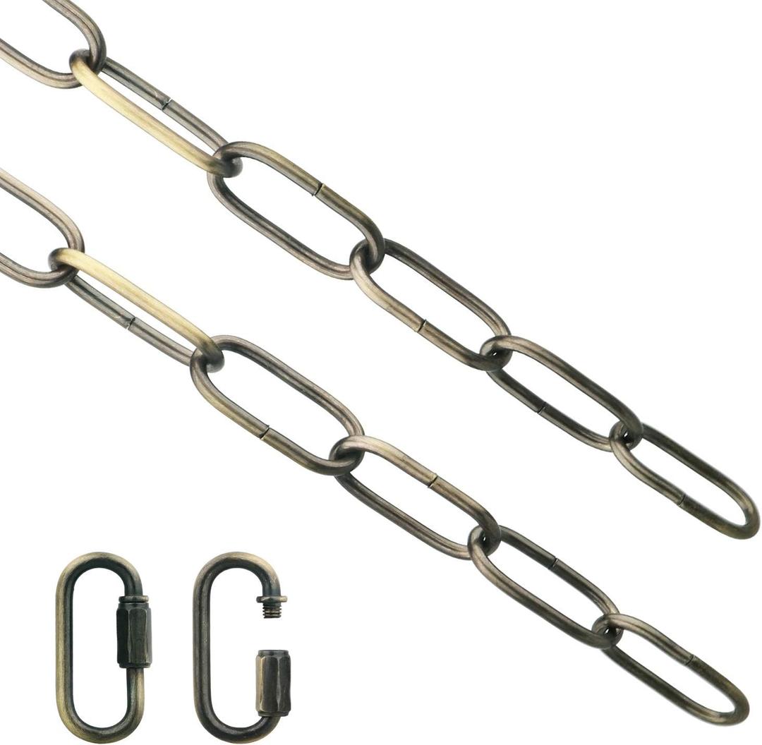 Helunsi Lighting Chain, 6 Feet Bronze Light Fixture Chain, Metal Chandelier Chain Extension with Connection Link Lock, Heavy Duty Hanging Chain Lamp Fixture Pendant Ceiling Decorative Lights Kit - 6'