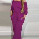 CHICME Off Shoulder Jumpsuits for Women Long Sleeve Wide Leg Dressy Overalls (Hot Pink, L) 
