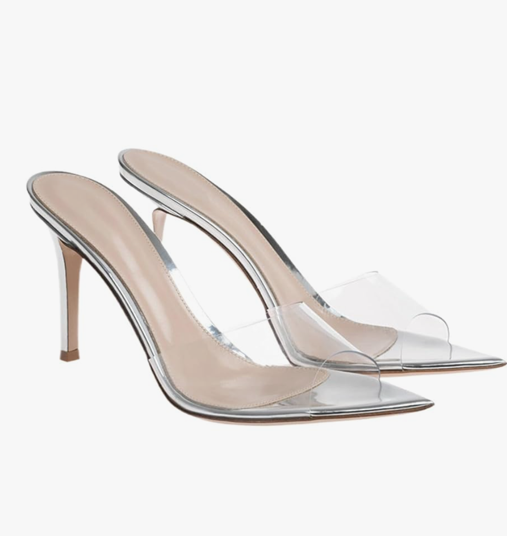 Women's Clear Pointed Toe Slingback Stilettos Heel Sandals Fashion Sexy Comfortable Summer Open Toe Backless Slip On Dress Slides Sandals for Casual Outdoor Party Work Wedding39