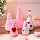 5 Pcs Valentines Day Table Decorations Red Pink White Mini Yarn Trees Heart Farmhouse Table Top Decors for Valentines Day Indoor Room Kitchen Tiered Tray Decorations Gifts(Pink White) (Pink White)