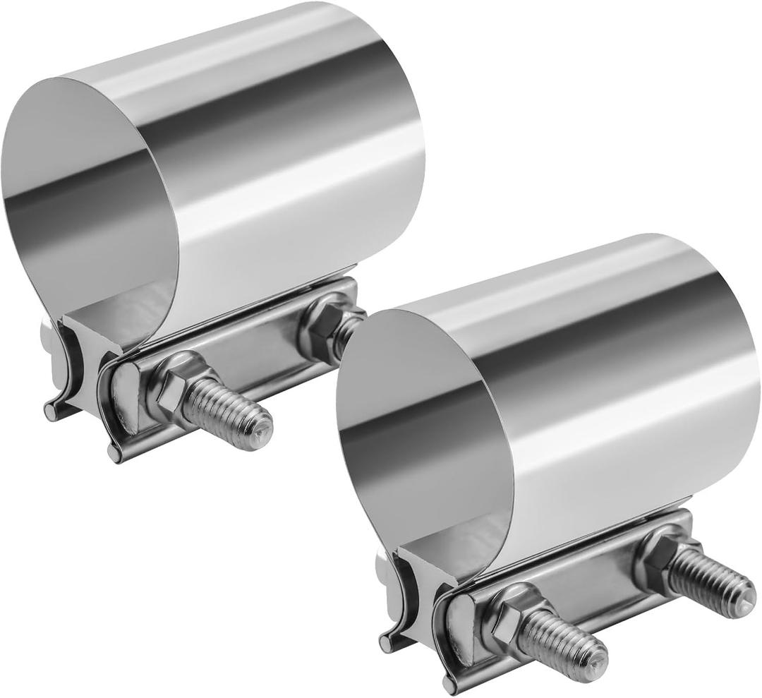 3.0 Inch Exhaust Clamp, Butt Joint Band Clamp Stainless Steel Sleeve Coupler for Pipes,Mufflers,Catalytic Converters  2 Pack