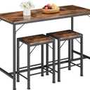 Homeiju Bar Table and Chairs Set, Bar Table with 2 Stools, Space-Saving Dining Pub Set for 2, Perfect for Kitchen, Breakfast Nook, Living Room & Small Spaces (Rustic Brown), 43.3 x 18.9 x 35.6 inches
