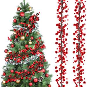 WILLBOND 9 ft Red Christmas Ball Garland Ball Ornaments Hanging Baubles Ornament for Xmas Christmas Tree Fireplace Wreath Indoor Outdoor Home Office Decoration