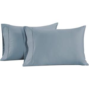 2 x Lane Linen 100% Cotton Pillow Cases King Size Set of 2, 600 Thread Count Satin Soft King Pillowcase with Envelope Closure, Cooling & Breathable - Easy Fit- King Size Pillow Covers (20" x 40") - Blue