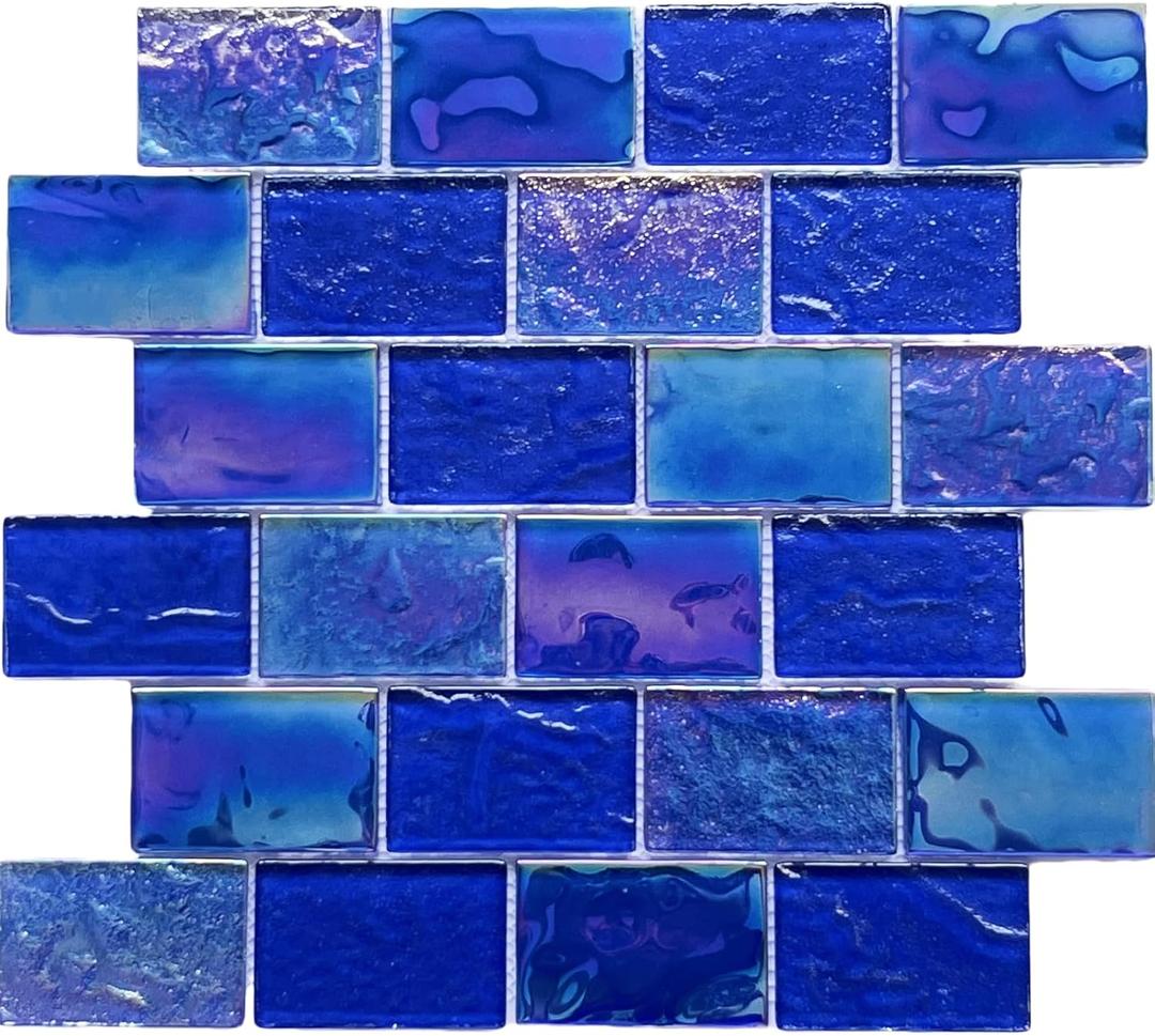 LSDECO 5 Sheets Glass Tile Mosaic Tiles Pool Tile Backsplash for Kitchen Bathroom Shower Tile (Cobalt Blue, 5 Sq.Ft) (Box of 5)
