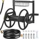 VEVOR Wall Mounted Garden Hose Reel, Holds 125 ft 5/8-inch Hose, Heavy-Duty Water Hose Winder, Space-Saving Design, Outdoor Manual Reel with Brass Fitting and Storage Basket for Yard Lawn