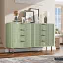 GarveeHome 8 Drawer Dresser for Bedroom, Fluted 55 in Wide Modern Chest of Drawers with Deep Drawers, Wooden Dresser Organizer for Living Room, Hallway, Kids Room, Green, 
