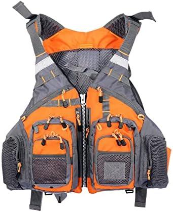 JKSPORTS Fly Fishing Vest - Fishing Safety Life Jacket for Swimming, Sailing, Boating, Kayak - Floating Multifunction Breathable Backpack for Men and Women - Adjustable, Grey/Green/Red/Blue (with foam, Orange)