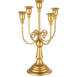 Romadedi Candelabra Gold Candle Holders - 5 Arm 11.8" Wedding Candlestick Holder for Theme Party Table Centrepiece Decor Dining Room Birthday Holiday Christmas (1pc)
