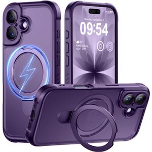 MOCCA Design for iPhone 17 Case, Compatible with Magsafe [Premium Invisible Magnetic Ring Stand] [Military Drop Protection] Full Camera Guard Translucent Matte Slim Phone Cover 6.3",Deep Purple