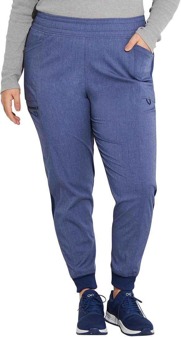 Dickies Women Scrub Pant Mid Rise Jogger with 5 Pocket and Elastic Waistband DK155 (X-Small Petite, Heather Navy)