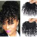 Afro Kinly Curly Bangs Clip in Hair Extensions Natural Fake Fringe Bangs Short Curly Human Hair Bangs Clip on Hair Piece Jerry Curly Fringe Hair Black Color