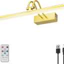 Picture Light, Picture Lights for Wall Cordless, 20inch Battery Operated Wall Lights with Timer and Dimmable, Rechargeable Metal Picture Lights for Display Gallery Painting Art Frame Portrait - Gold