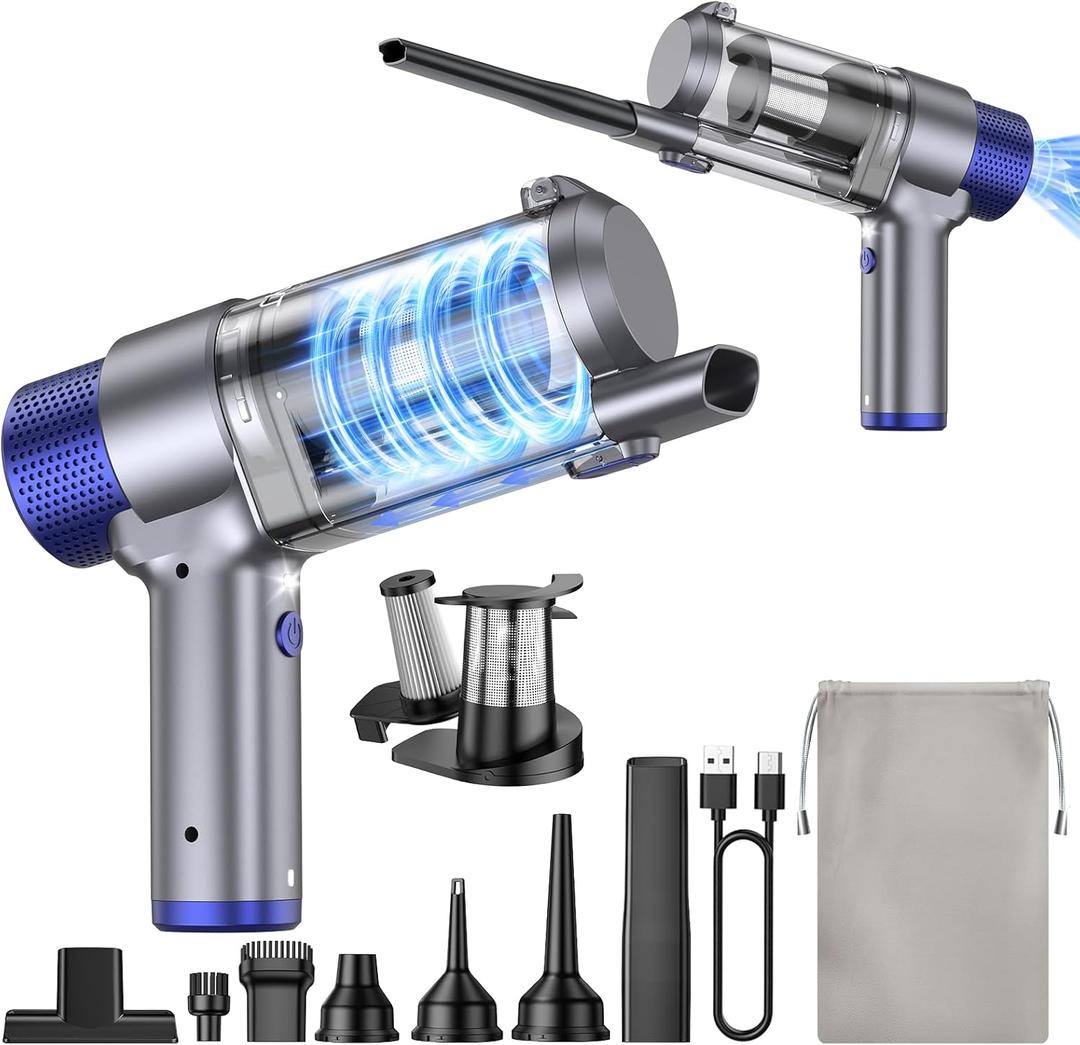 JONYJ Handheld Car Vacuum Cleaner Cordless, 16000PA Hand Held Vacuum Portable, 2 in 1 Air Duster and Mini Vacuum Cleaner Rechargeable with Led, Multi-Nozzles & Washable Filters for Home Office Car Pet JONYJ Handheld Car Vacuum Cleaner Cordless, 16000PA Hand Held Vacuum Portable, 2 in 1 Air Duster and Mini Vacuum Cleaner Rechargeable with Led, Multi-Nozzles & Washable Filters for Home Office Car Pet