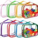 8 Packs Toy Storage Bags with Zipper, Clear PVC Organizing Bags, Reusable Toy Storage Organizer with Portable Handle, Travel Waterproof Organizer Bags for Building Blocks, Puzzle, Toys and Books (Small, Multicolor)