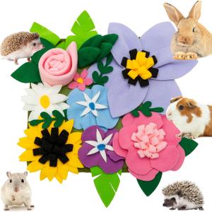 Small Animal Foraging Mat for Rabbit Hedgehog Guinea Pig Rat Chinchillas Bunny - Interactive Cute Flower Funny Feeder Toy Feeding Mat Bedding Cage Accessories (11.8"*11.8", Multi-colored)