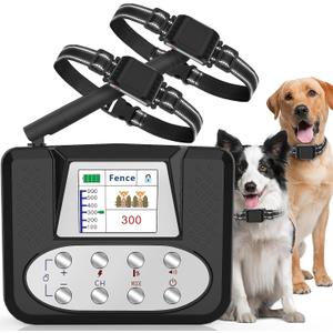 Wireless Dog Fence, Electric Fence for Dogs, Electric Dog Fence with LCD Screen, Adjustable Warning Strength, Range 50-999ft, Rechargeable Pet Containment System for Outdoor, Suitable for Most of Dog