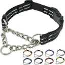 Martingale Dog Collars, Reflective Nylon Collar with Stainless Steel Chain, Adjustable Walking Training Dog Collars with Quick Release Buckle, Suitable for Small Medium Large Dogs(Black,M)