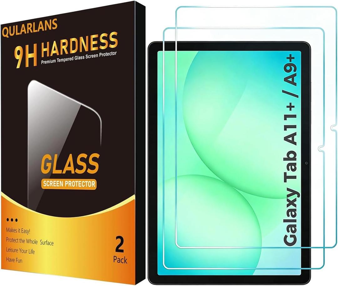 Qularlans [2 Pack] Tempered Glass Screen Protector for Samsung Galaxy Tab A9 Plus 11 Inch (2023, SM-X210/X216/X218) & Tab A11 Plus 11 Inch (2025, SM-X230/X235/X236B), 9H Hardness, HD Clear, Bubble-Free, Case Friendly, S Pen Compatible