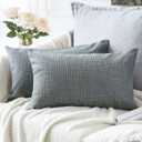 OTOSTAR Linen Throw Pillow Covers Set of 2 Decorative Lumbar Pillowcases Cushion Covers 16x24 Inch for Home Decor Sofa Bedroom Car 40 x 60 CM Dark Grey