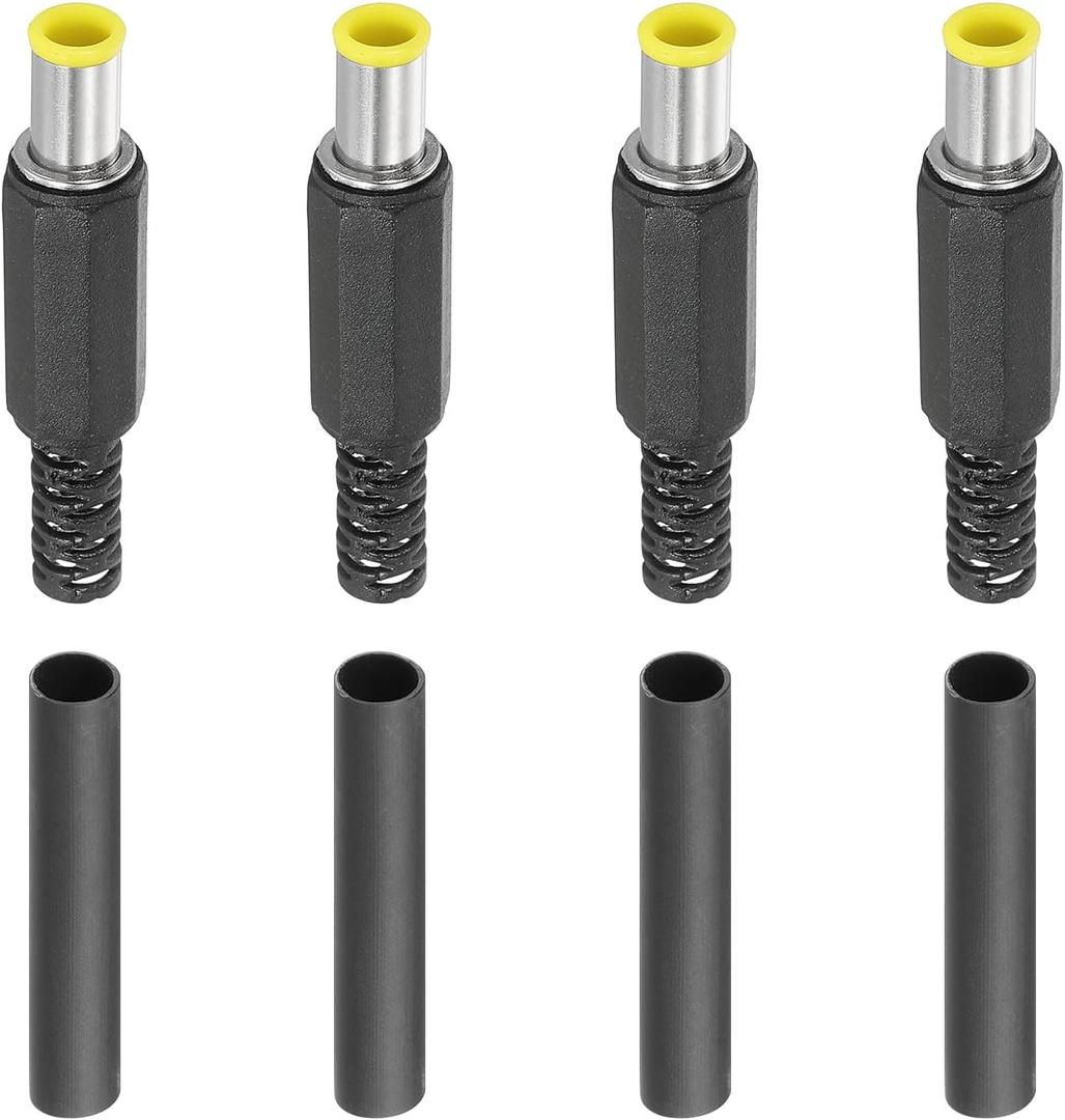 PATIKIL 6.0x4.4mm DC Male Plug Power Supply Ends, 4 Pack DIY DC Barrel Connector Replacement with Heat Shrink Tube, Yellow