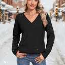 Jouica Women's Sweaters V Neck Pullover Sweater Side Slit Long Sleeve Knit Fall Tops Trendy Outfits for Women 2026 (Black, XXL)