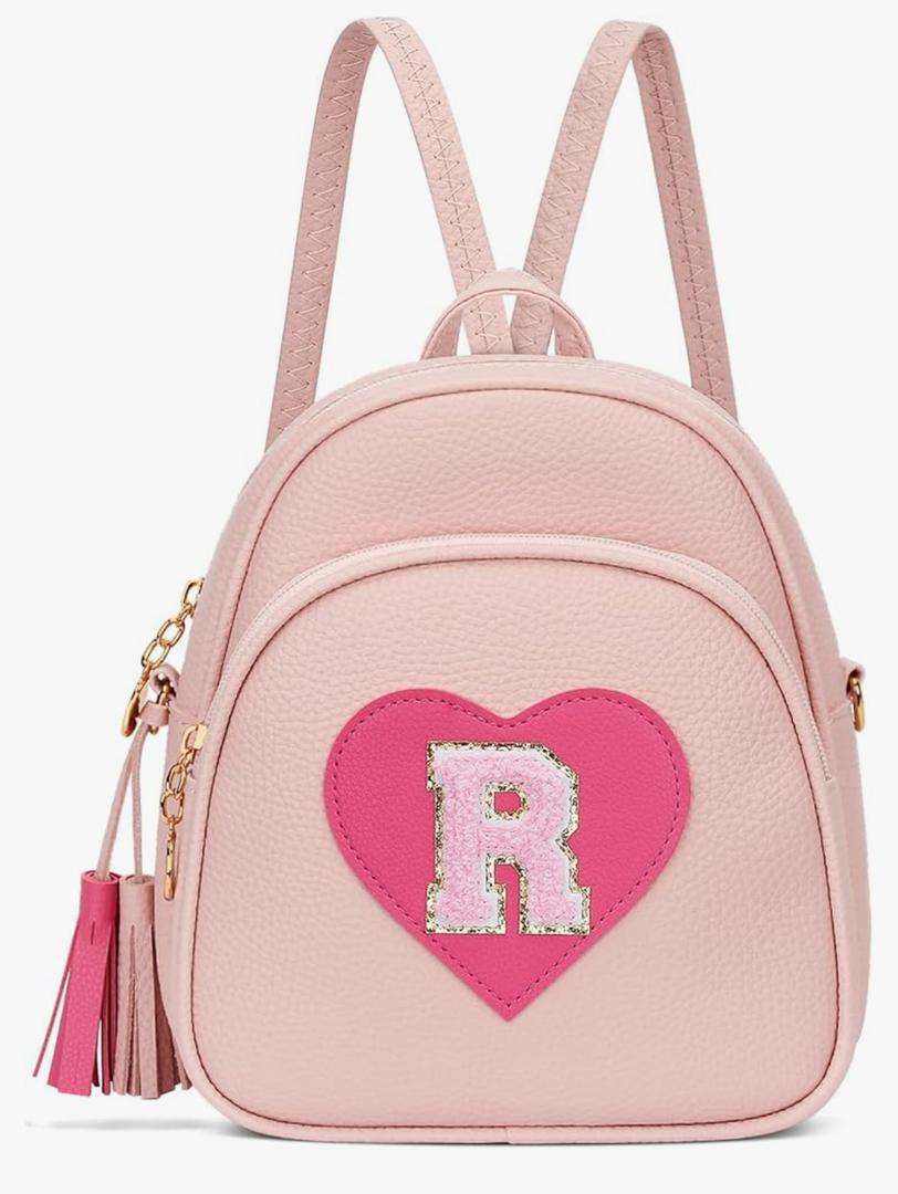 Girls Initial Mini Backpack Gifts for Kid Toddler Little Girl Teen Small Cute Heart Backpack Purse Preschool Kindergarten Bookbag，Pink-R