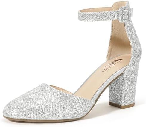 IDIFU IN3 Closed Toe Heels for Women High Chunky Block Heels Women's Pumps Comfortable Dressy Wedding Bride Party Homecoming Prom Work Shoes Fashion Ankle Strap Round Toe Dress Shoes 11