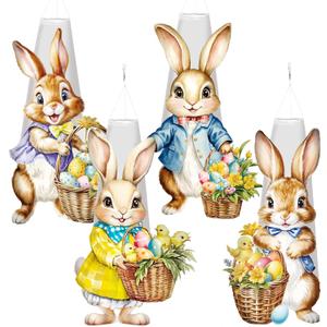4 Pcs Easter Bunny Hanging Windsocks Outdoor Decorations Cute Rabbit Wind Socks Waterproof Wind Spinner for Easter Party Yard Garden Patio Lawn Outside Decor